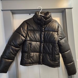 Dex faux leather short puffer jacket